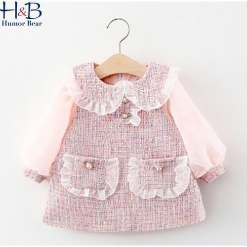 Humor Bear Baby Girls Dress 2020 Korean-Style Patchwork long Sleeve Dress Baby Princess Dress Infant Toddler Clothes for 0-24M