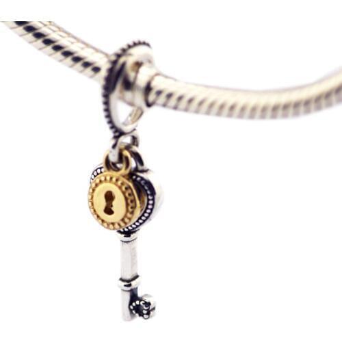 Fits For Pandora Beads Bracelets THIS Key to My Heart Charms with 14K real Gold 100% 925 Sterling-Silver-Jewelry Free Shipping