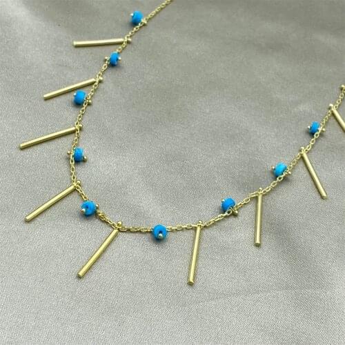 Gold Plated Blue Stone Striped Necklace