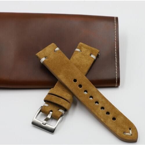 Suede Leather Watch Strap Band 18mm 20mm 22mm 24mm Brown Coffee Watchstrap Handmade Stitching Replacement Wristband for Men