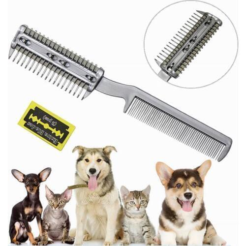 Manual Hair Razor with Comb for Pet Dual-end Hair Trimmer Styler Hair Cutting Comb for Dogs Cats, with 2 Blades