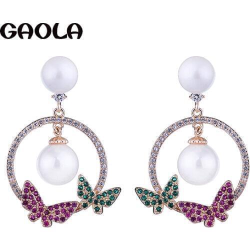 GAOLA Vintage Elegant Lovely Butterfly Earrings For Wedding Party Top Quality AAA Colorful Cubic Zirconia Earring