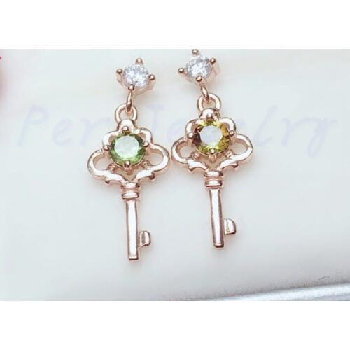 Natural real sapphire or tourmaline key style drop earring 0.25ct*2pcs gemstone Free shipping 925 sterling silver T8112107