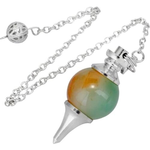 SUNYIK Red & Green Gem stone Ball Healing Dowsing Reiki Chakra Pendulum with Chain For Women Jewelry Girl Gift