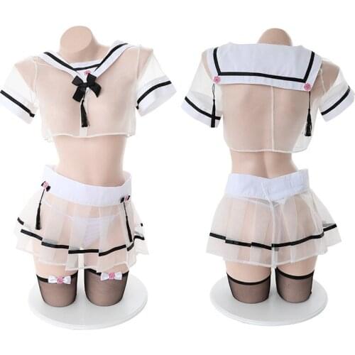 Top + Short Skirt Suit Pink Strawberry Pattern Mesh Costume Suit Ladies Suit Sexy and Charming Female Student Clothing Uniform