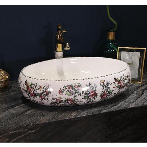 Bathroom ceramic counter top sink wash basin popular in europe art basin lavabo counter top art basin oval bathroom sink