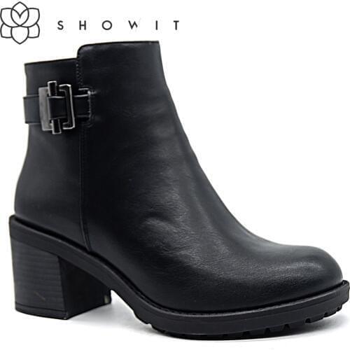Women shoes chelsea Females Buckle with strape low platform Middle heel Ankle Classic Boots With Round Toe Comfort zipper shoes