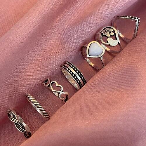 20Style Retro Pearl Heart Ring Set For Women Girl Fashion Sliver Color Irregular Finger Rings Gift 2021 Female Jewelry Party