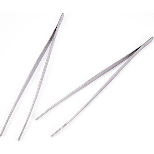 12'' 30cm Silver Stainless Steel Long Food Tongs Straight Tweezers Kitchen Tool