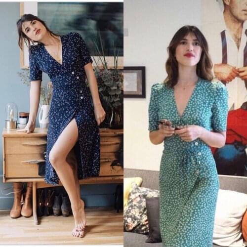 2020 classic French tea break dress, short-sleeved wrap dress, thin one-piece button wrap dress