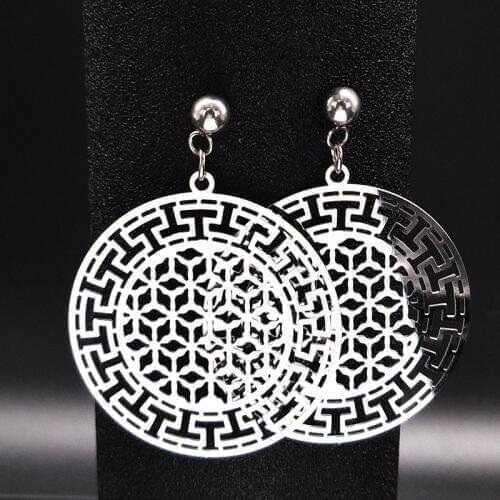 2021 Fashion Bohemian Earrings Stainless Steel Jewelry Women Round Silver Color Earring Jewelry boucle d oreille boheme E612267
