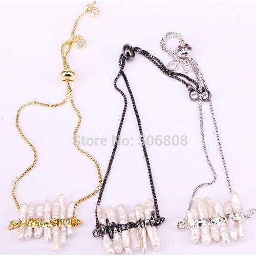 6PCS ZYZ-B2282 Nature Freshwater Pearl Bracelet, Metal Electroplated Pearl Connector Bracelets