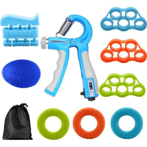 9pcs/set Hand Power Expander Silicone Hand Trainer Portable Stress Relieve Strengthener Accessory