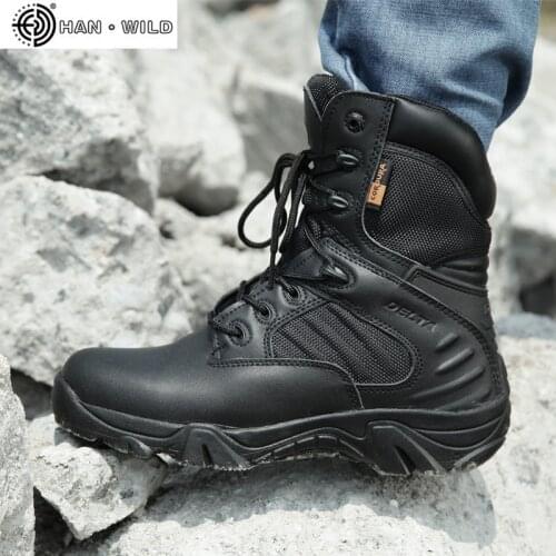 Mens Work Shoes Genuine Leather Waterproof Lace Up Tactical Boot Fashion Motorcycle Men Combat Ankle Military Army Boots