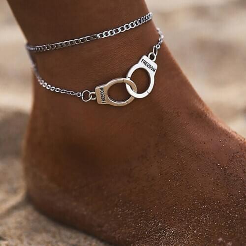 Boho Anklet Foot Chain Ankle Summer Bracelet Love Handcuffs Charm Sandals Barefoot Beach Foot Bridal Jewelry Summer Leg Chain