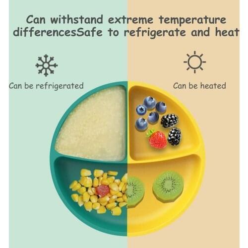 Baby Food-grade Silicone Divided Feeding Dishes With Suction Cup BPA Free Plates For Babies Toddler Pinkish Yellow Green