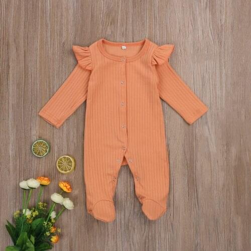Unisex Baby Footed Romper, Cute Long Sleeve Solid Color Knitted One-Piece Bodysuit Pajamas
