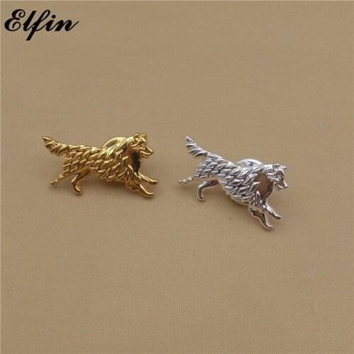 Elfin Wholesale Australian Shepher Brooches Gold Color Silver Color Trendy Australian Shepher Dog Brooches Jewellery Men
