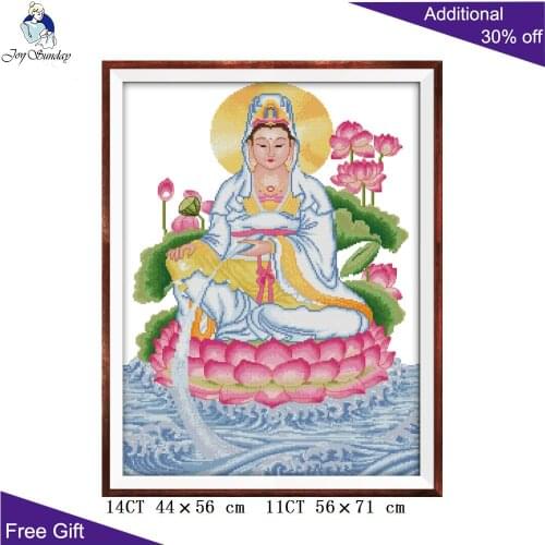 Joy Sunday Kwan-yin Home Decor RA145 Kwan-yin Sitting On Lotus Platform Needlework Needlepoint Embroidery DIY Cross Stitch kits
