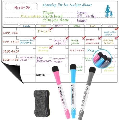 Dry Erase Calendar - A3 Magnetic Dry Erase Weekly Calendar for Refrigerator - Grocery List and Week Menu Board for Fridge