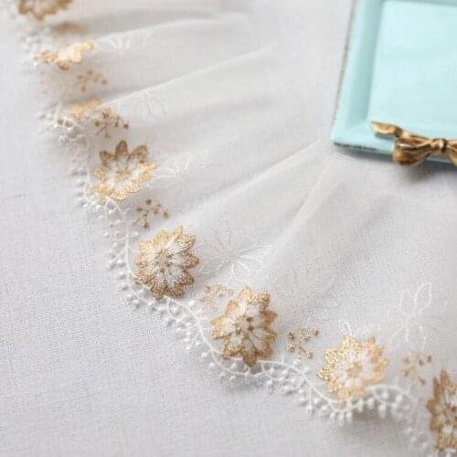 2 Yards Gold Embroidered Net Lace Trim Ribbon 10.5cm Width DIY Sewing Lace Fabric Garment Decor