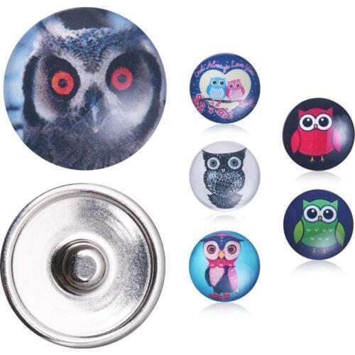 Lovely Owls Birds Snap Buttons Random Colors 10pcs/lot New Round Glass 18mm Jewelry DIY Necklaces Bangles Snap Buttons