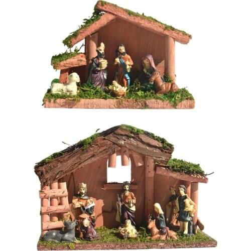 Miniature Nativity Scene Statue Christmas Baby Jesus Crib Figurine Resin Craft Ornament Religious Church Catholic Gift