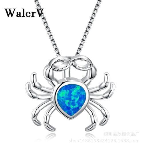 WalerV Fashion Popular Crab Shape Imitation Opal Stone Pendant for Women Men Set Wedding Jewelry Necklace Pendant Gift