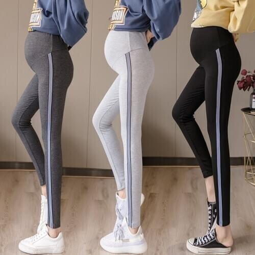2020 Cotton New Maternity Leggings Side Stripes High Waist Belly Skinny Pregnant Pants Women Pure Clothes For Pregnancy Womoen