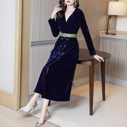2020 Autumn winter new double-breasted long coats popular velvet jacket women with belt Raincoat womens clothing