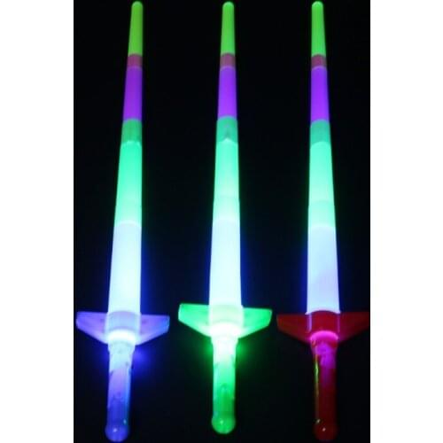 New Rainbow Sword Extendable Light Up Toys Flashing Wands Led Sticks Party 4X7C
