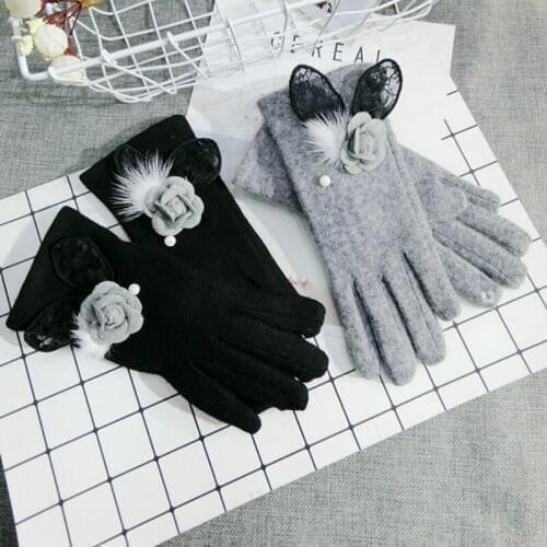 New women winter Cashmere Gloves Mittens black gray Apparel Accessories