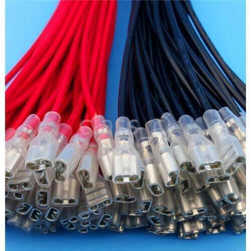 10 pairs 6.3mm Female Spade Crimp Terminals Wire Connector with 20cm cable Red Black
