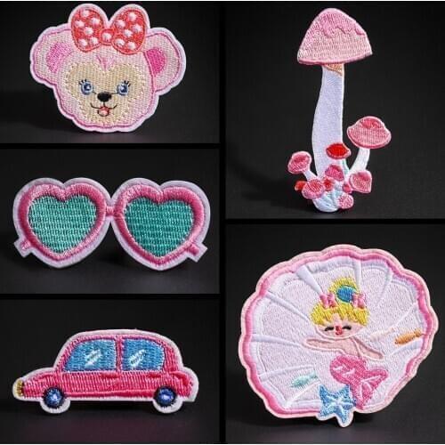 Clothes small patches pink mushroom Shell Mermaid Pants T-shirt Girls Teddy bear decorated with decals ironing on clothing