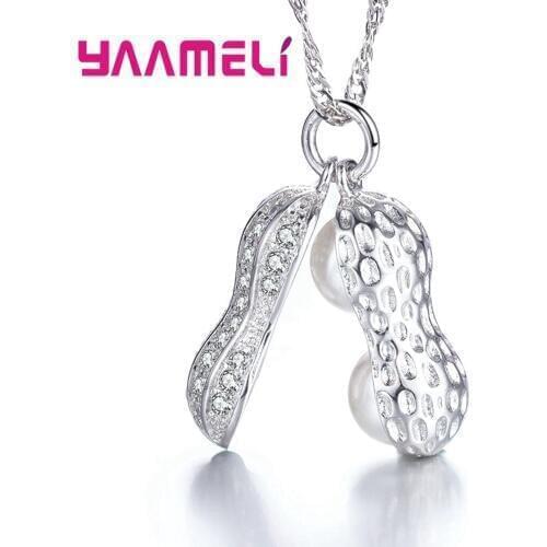 Qualified Real 925 Sterling Silver Pendant Necklace Pearl in Peanut Unique Charming Dangler Jewelry for Wedding Engagement