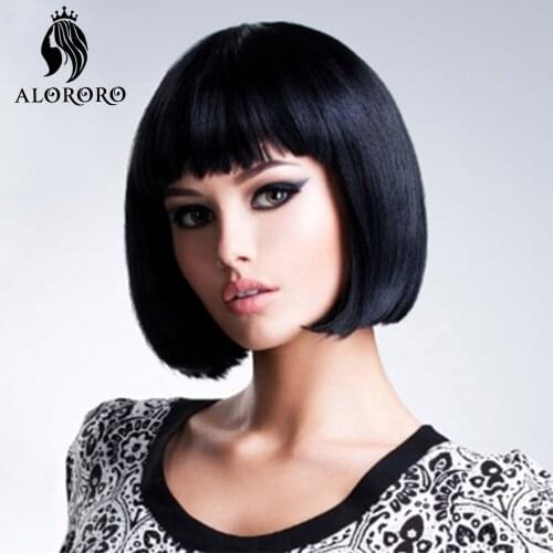Alororo Short Synthetic Straight bob Wig for Women High Temperature Fibre Daily Available Natural Black Cosplay Wig