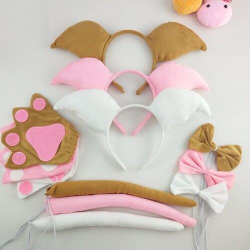 Party Pink Brown Animal Pig Cosplay Costume Fancy Dress Headband Bow Tie Tail Paws Halloween Costumes for Women Kids
