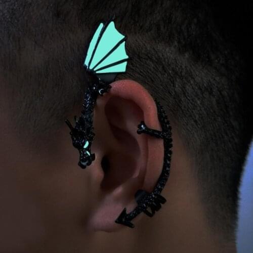 Retro Vintage Gothic Rock Punk Punk Luminous Dragon Shape Ear Cuff Clip Earring No Piercing Jewelry for Women Men Earrings Gifts