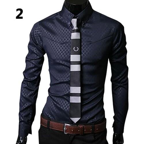 Summer Men Shirts Argyle Luxury Business Style Slim Single-Breasted Lapel Long Sleeve Casual Dress Shirt Wedding Party 4XL