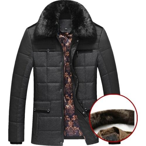 Woollen Business Casual Mens Coat Male Fur collar Autumn Winter Thick Overcoat Fashion Blends Brand Clothing Splicing
