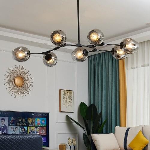 Nordic LOFT Glass LED Chandelier Modern Pendant Lamp Bedroom Living Room Dining Villa Hanging Ball Kitchen Luster Lighting