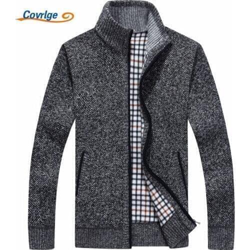 Covrlge Mens Turtleneck Sweater 2019 Winter New Plus Velvet Thick Male Cardigan Fashion Mens Zipper Sweater Knit Jacket MZM019