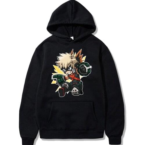 My Hero Academia Katsuki Bakugo Printing Men/Women Hoodie Long Sleeve Crew Neck Fashion Designer Streetwear Black