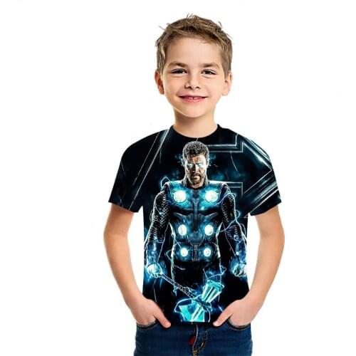 Thor 2021 Summer Boys And Girls Loose Fitting Short Sleeve Casual 3D Printed T-Shirt Versatile Top School Style Childrens Wear