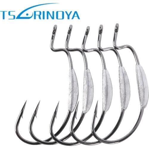 TSURINOYA 5Pcs Lead Heavy Crank Hook 1# 2/0# 3/0# 4/0# Lead Weight Barbed Hooks For Soft Lure Anzol Para Pesca Fishing Tackle