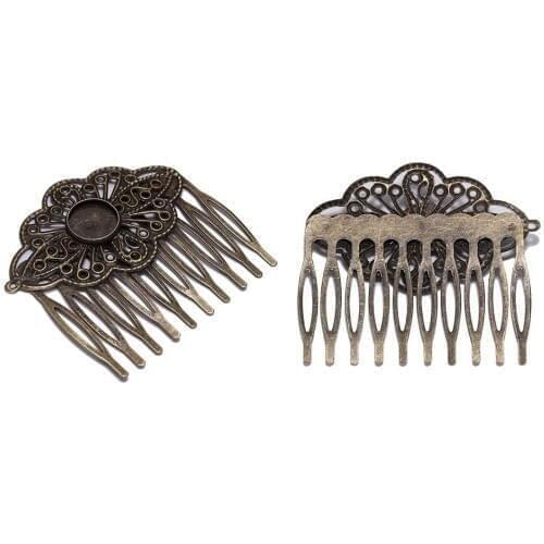 5Pcs/lot 52*56mm Hair Comb Charm Barrette Hairpins With 12mm Blank Glass Cabochons Base For DIY Jewelry Making Findings Supplies