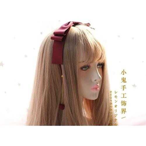 Dark red Gothic Lolita Lace Trim KC hair pin Bow Handwork Hair Accessories Headwear Womens Headdress B514