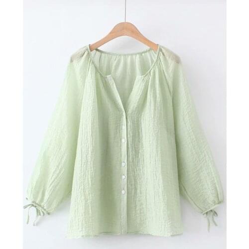 Plus size V-Neck Long sleeve loose Sun protection clothing 2021 summer green white orange purple blue ladies blouse female tops