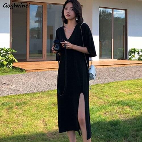 Dresses Women Ulzzang High Street Casual Female Summer Side-split Chic Design Tender Fashion All-match Holiday Loose Cozy Simple