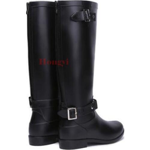 New Women Fashion Side Buckle Platforms Wedges Rain Boots Knee High Waterproof Flower Water Shoes Woman Side Zipper Rainboots